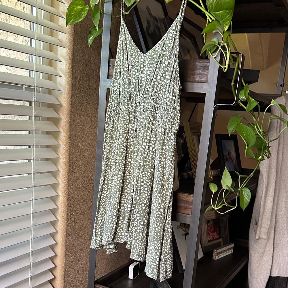 Cute Green Floral Mini Dress
